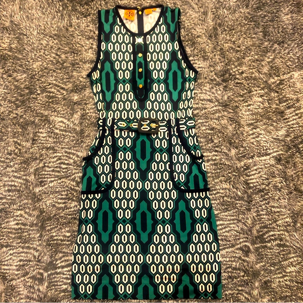 Tory Burch belted geometric print tank dress Size M